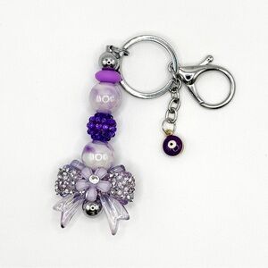 Purple and Silver Beaded Keychain Accessory